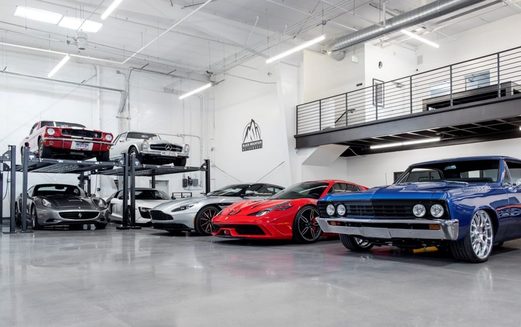 Classic cars in showroom